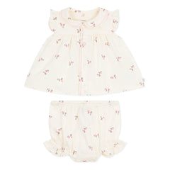 Petit Bateau - Organik pamuk poplin bluz ve bloomer seti | Ekru