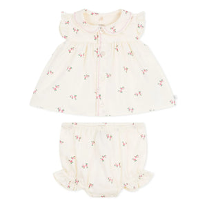 Petit Bateau - Organik pamuk poplin bluz ve bloomer seti | Ekru