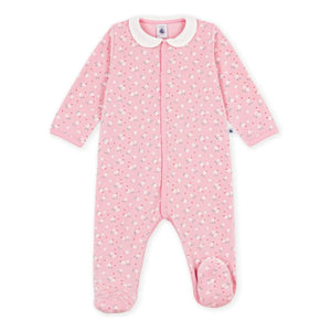 Petit Bateau - Çiçekli Kadife Pamuklu Organik Uzun Pijama | Pembe