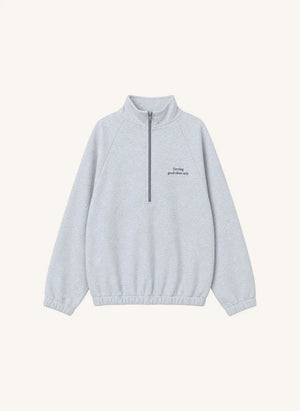 Cos I Said So - "Good Vibes Only" Organik Pamuk Fermuarlı Sweatshirt | Gri melanj