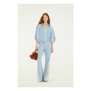 Farm Rio - İki Renkli Denim Bluz | Mavi