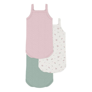 Petit Bateau - 3'lü Çiçek Desenli Organik Pamuklu Ajurlu Askısız Body Seti | Pembe