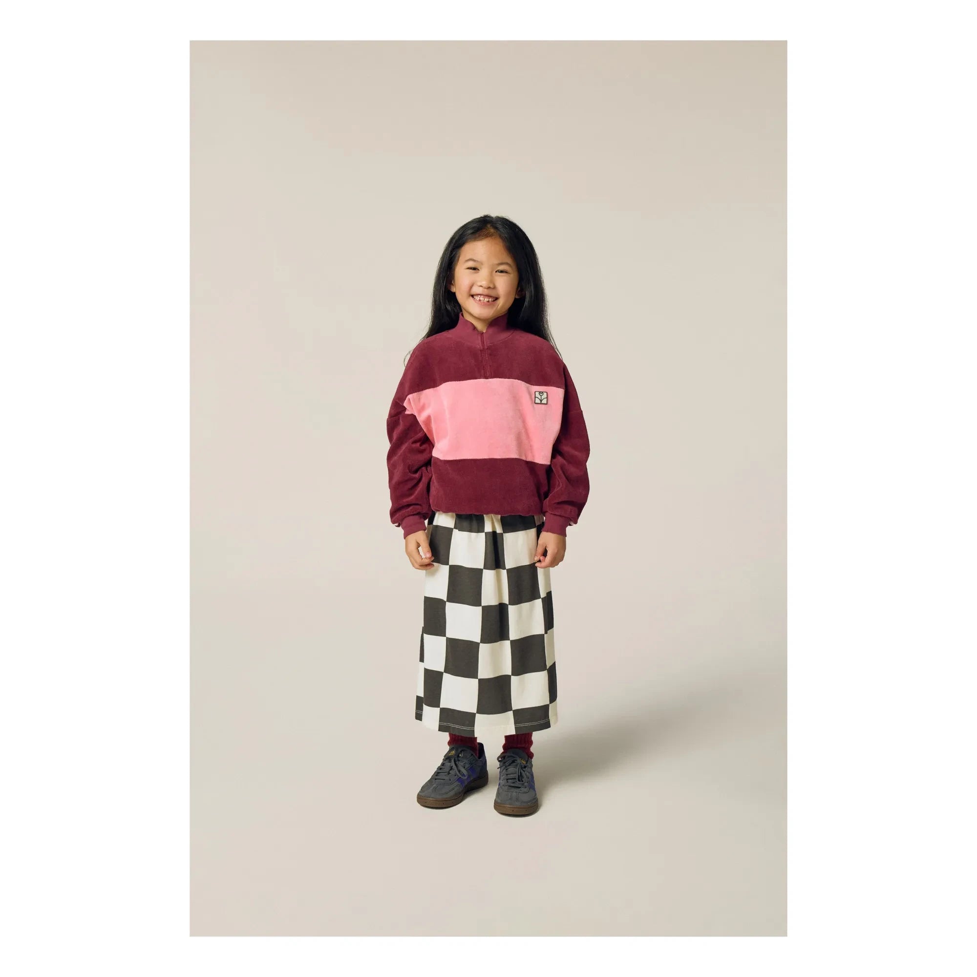 The Campamento - Renk Bloklu Kadife Logolu Sweatshirt | Bordo
