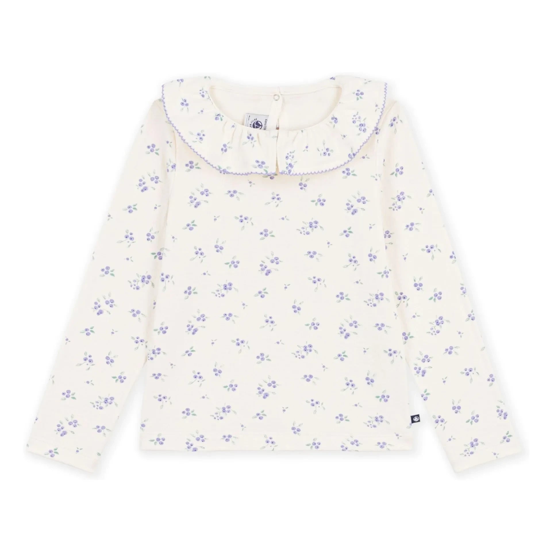 Petit Bateau - Çiçek Desenli Fırfırlı Yaka Tişört | Ekru