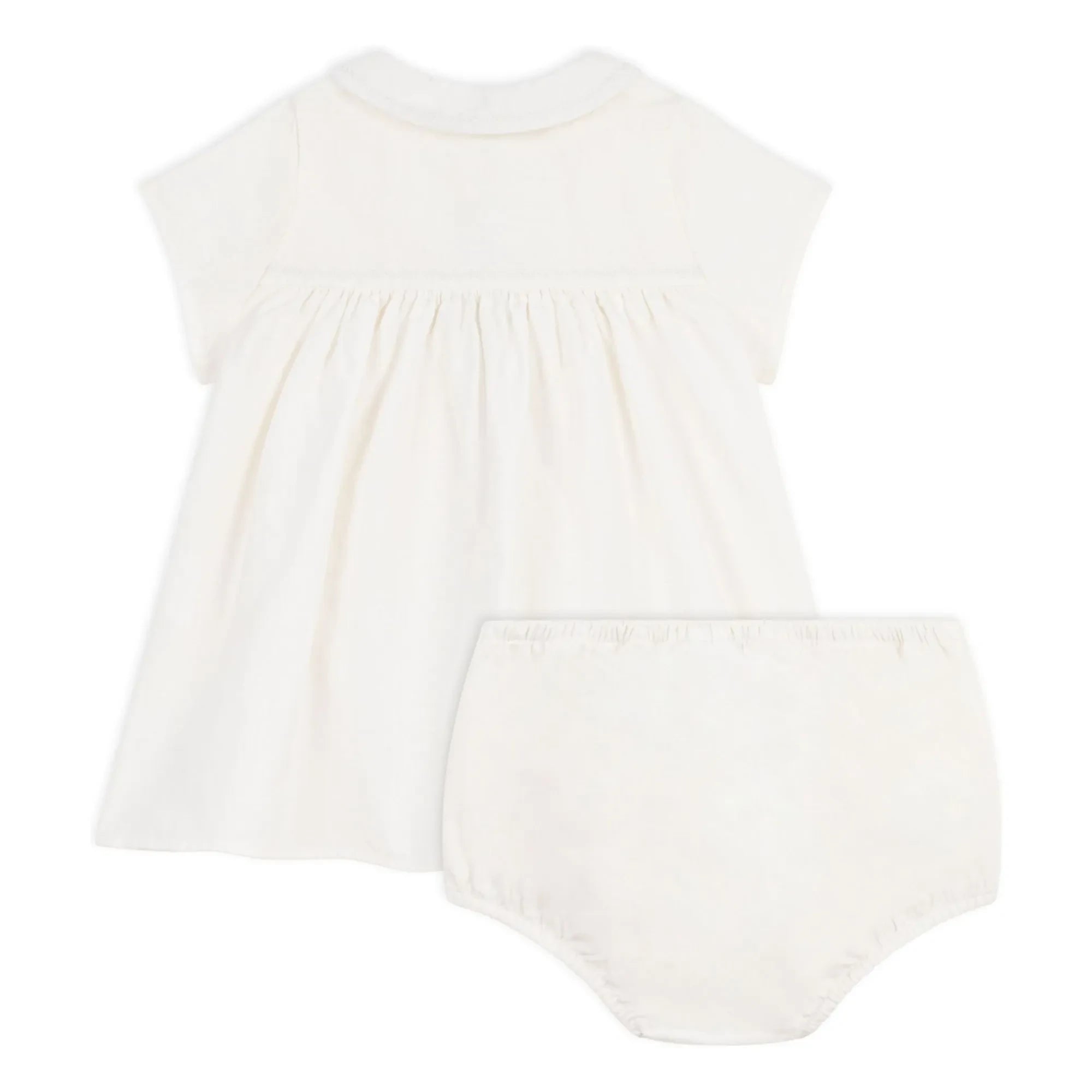 Petit Bateau - Keten ve organik pamuk elbise ve bloomer seti | Beyaz