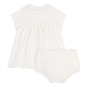 Petit Bateau - Keten ve organik pamuk elbise ve bloomer seti | Beyaz