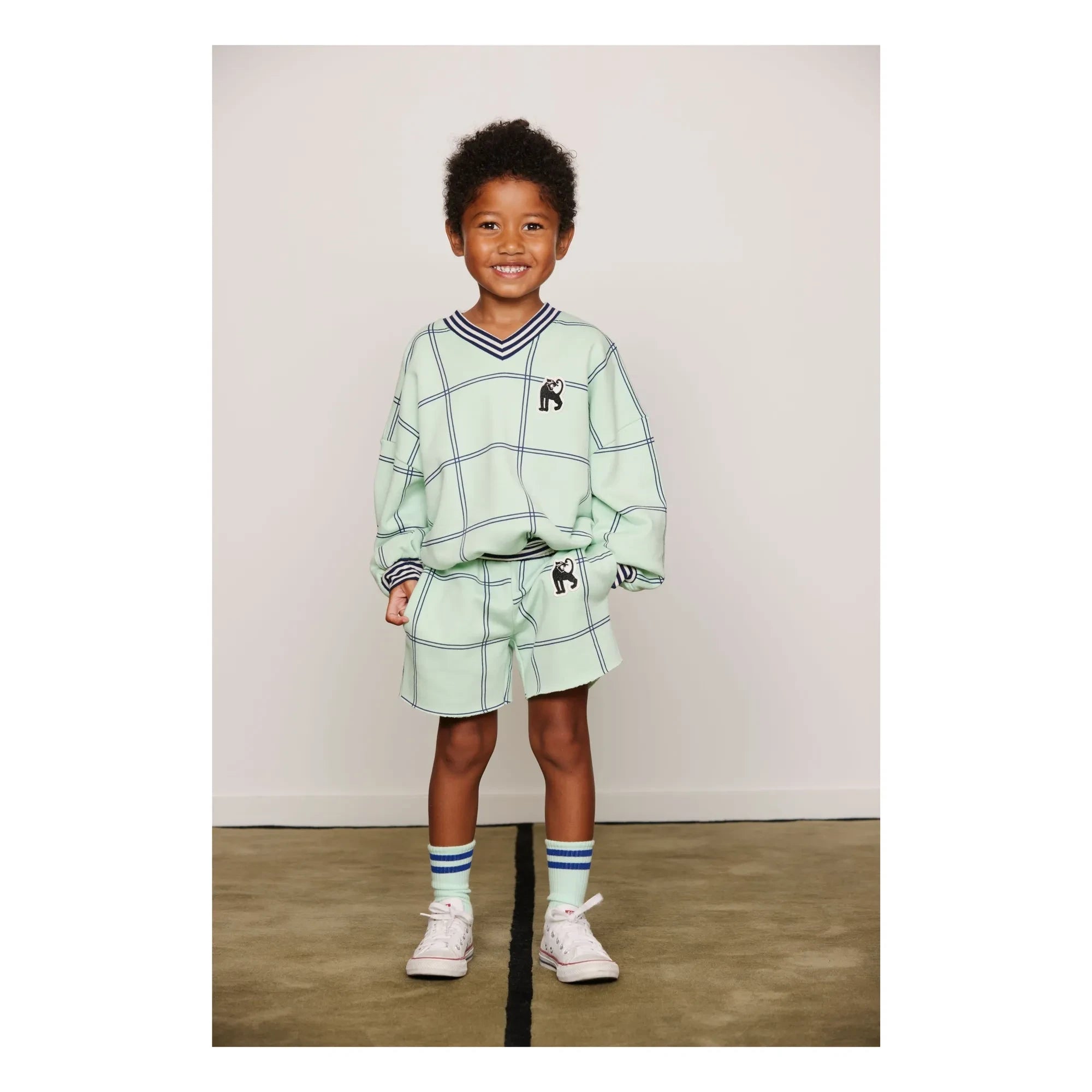Mini Rodini - Coron Organik Kareli Sweatshirt | Yeşil