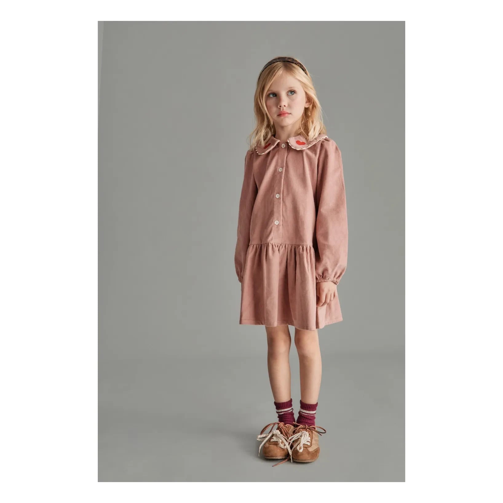 Mipounet - Géraldine Hearts Kadife Elbise | Soluk Pembe