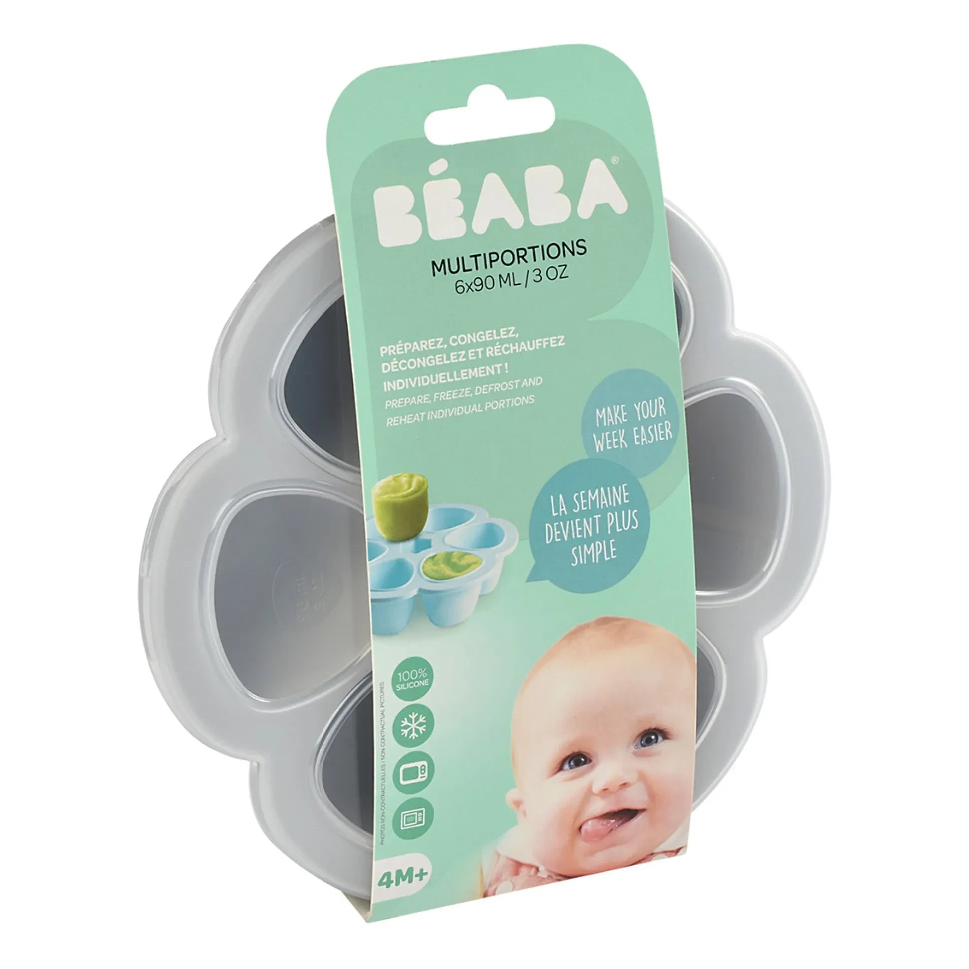 Béaba - Silikon Bebek Gıda Kalıbı - 6 x 90 ml | Açık Gri