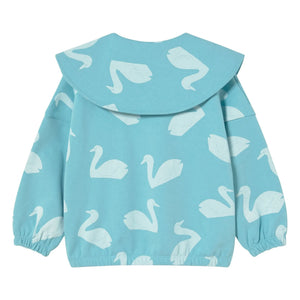 Tinycottons - Düğmeli Yaka Sweatshirt Kuğular | Açık mavi