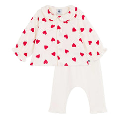 Petit Bateau - Organik Pamuk Gazlı Kalpler Bluz ve Tayt Seti | Ekru