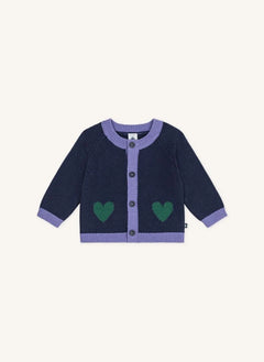 Petit Bateau - Midnight Blue Bebek Yün Kalp Hırka