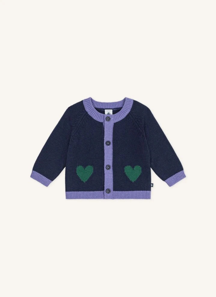 Petit Bateau - Midnight Blue Bebek Yün Kalp Hırka