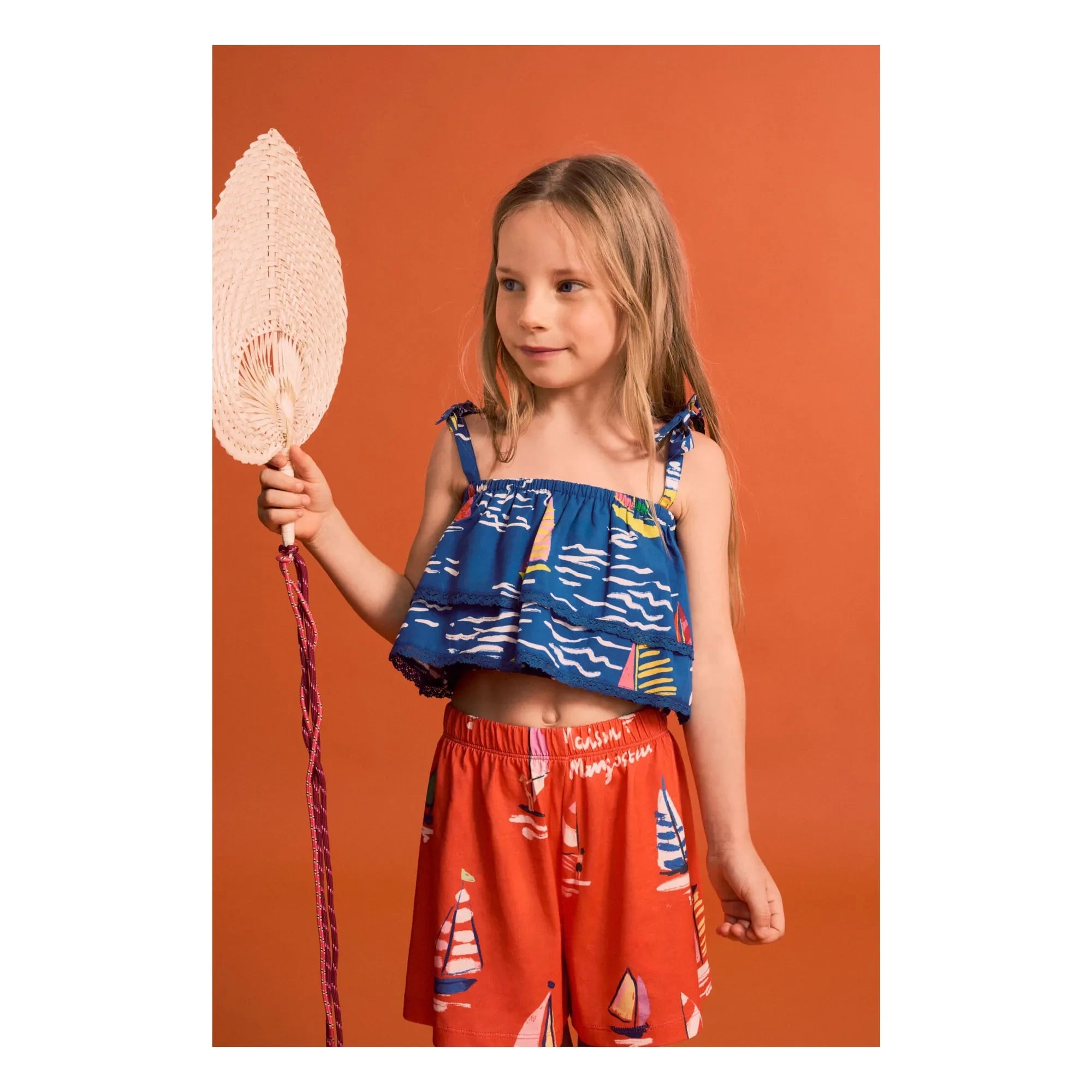 Maison Mangostan - Mavi Crop Top Fırfırlı Yelkenler