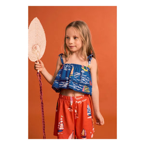 Maison Mangostan - Mavi Crop Top Fırfırlı Yelkenler