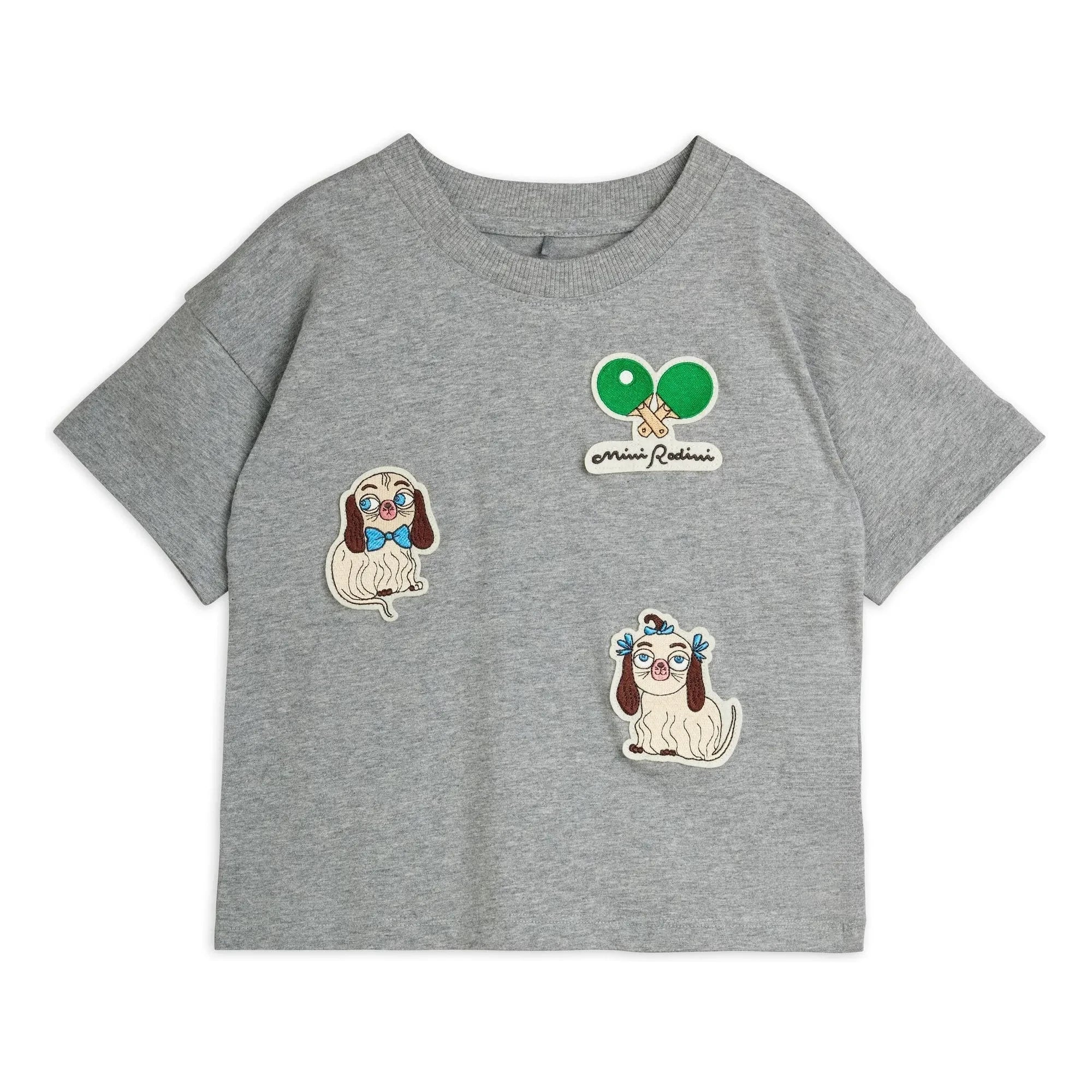 Mini Rodini - Hayvan Yamaları Organik Pamuk Tişört | Heather grey