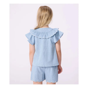 Petit Bateau - Organik Pamuklu Chambray Kalp Şort | Açık Mavi