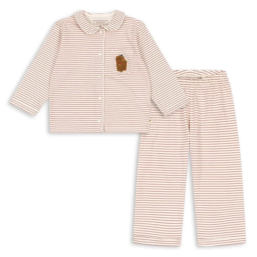 Konges Sløjd - Pio Çizgili Organik Pamuklu Pijama | Kırmızı
