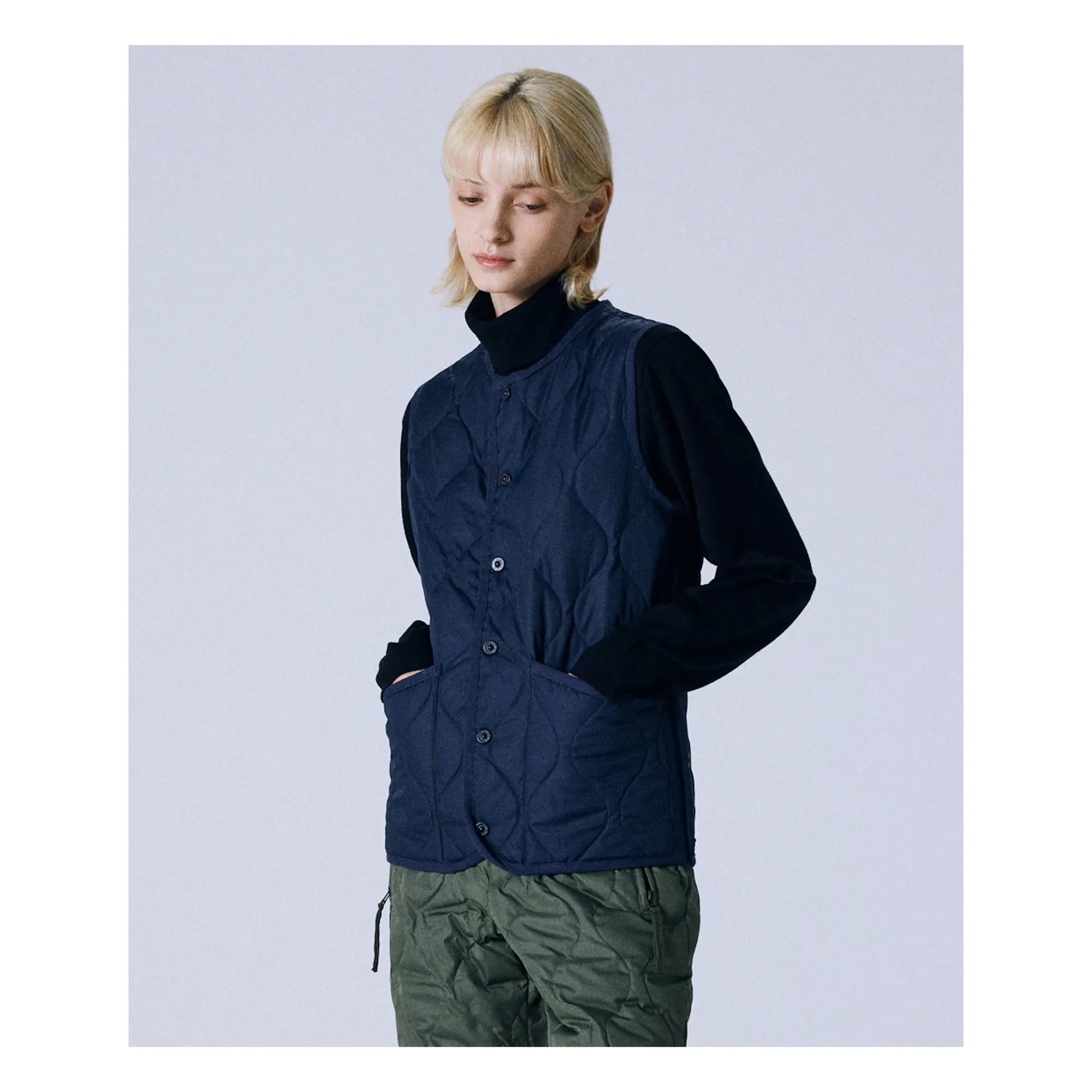 Taion - Unisex Askeri Kolsuz Ceket | Lacivert