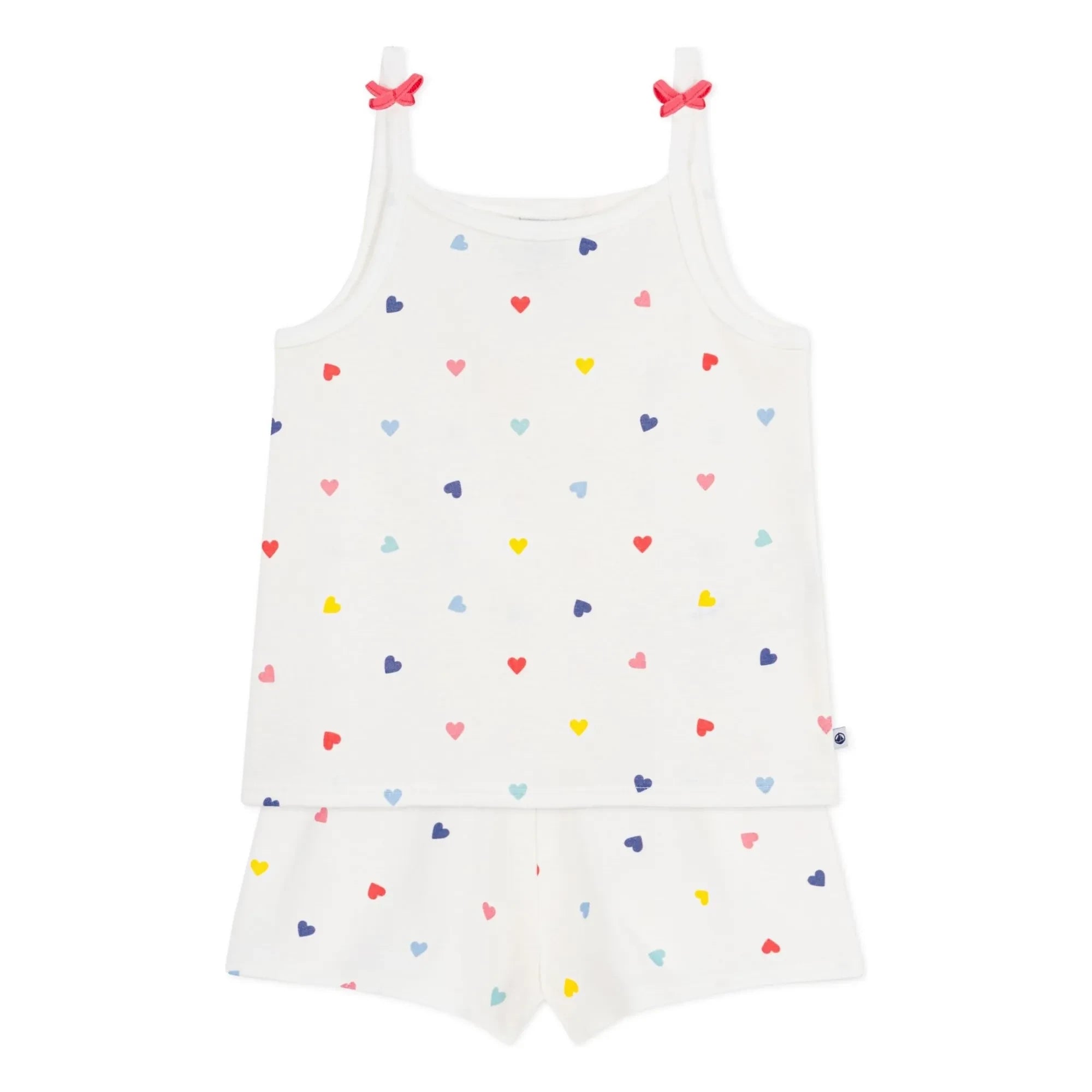 Petit Bateau - Kalp Baskılı Kısa Pijama Atlet | Beyaz