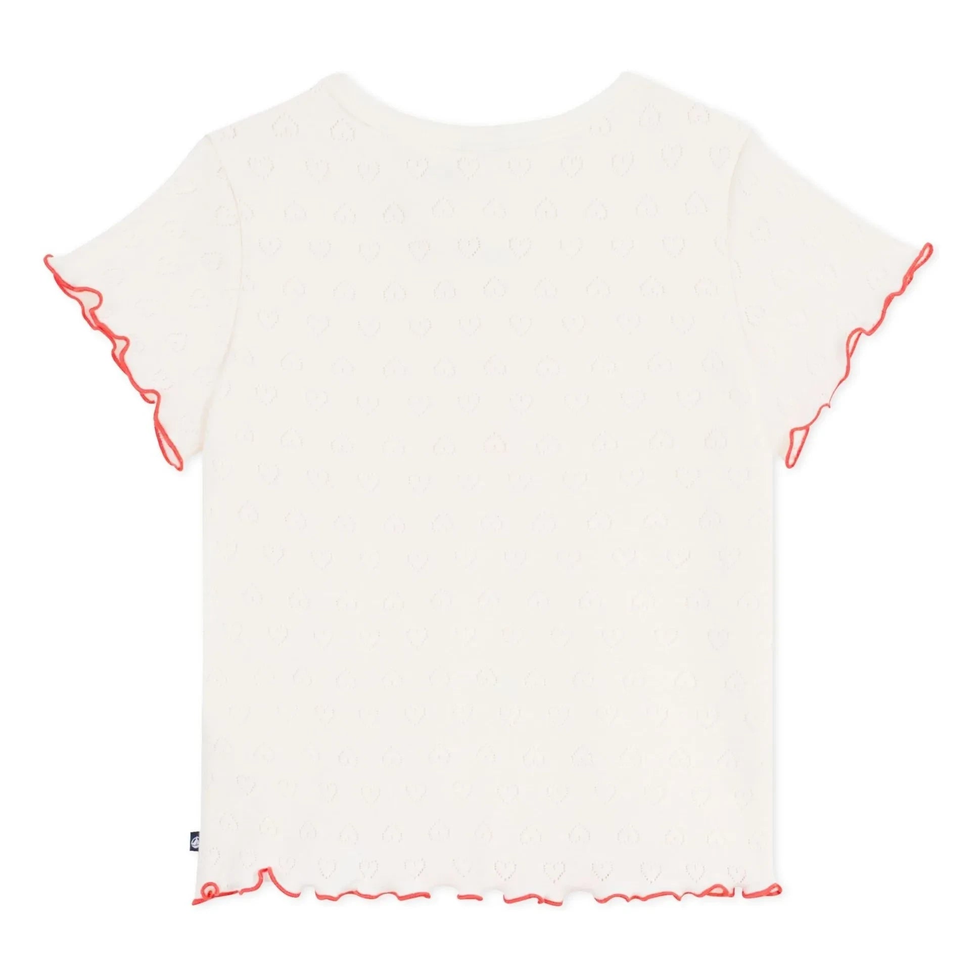 Petit Bateau - Ajurlu Fırfırlı Kalpler Tişört | Ekru