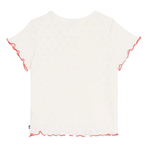 Petit Bateau - Ajurlu Fırfırlı Kalpler Tişört | Ekru