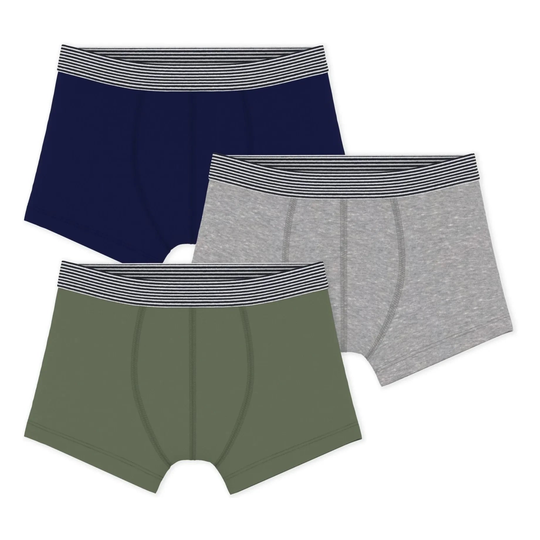 Petit Bateau - 3'lü düz boxer şort seti | Haki