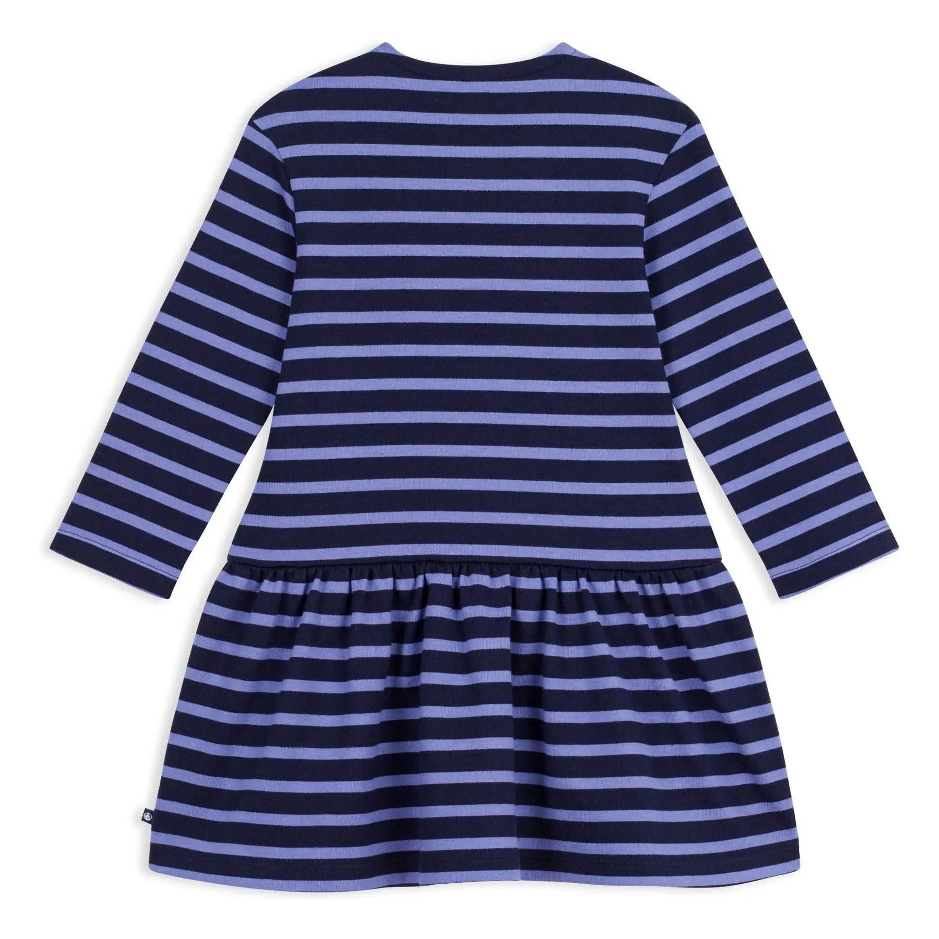 Petit Bateau - Çizgili Organik Pamuk Uzun Kollu Elbise | Mavi