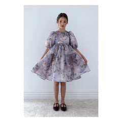 petite Amalie - Çiçek Desenli Organze Balon Kollu Elbise | Lavanta