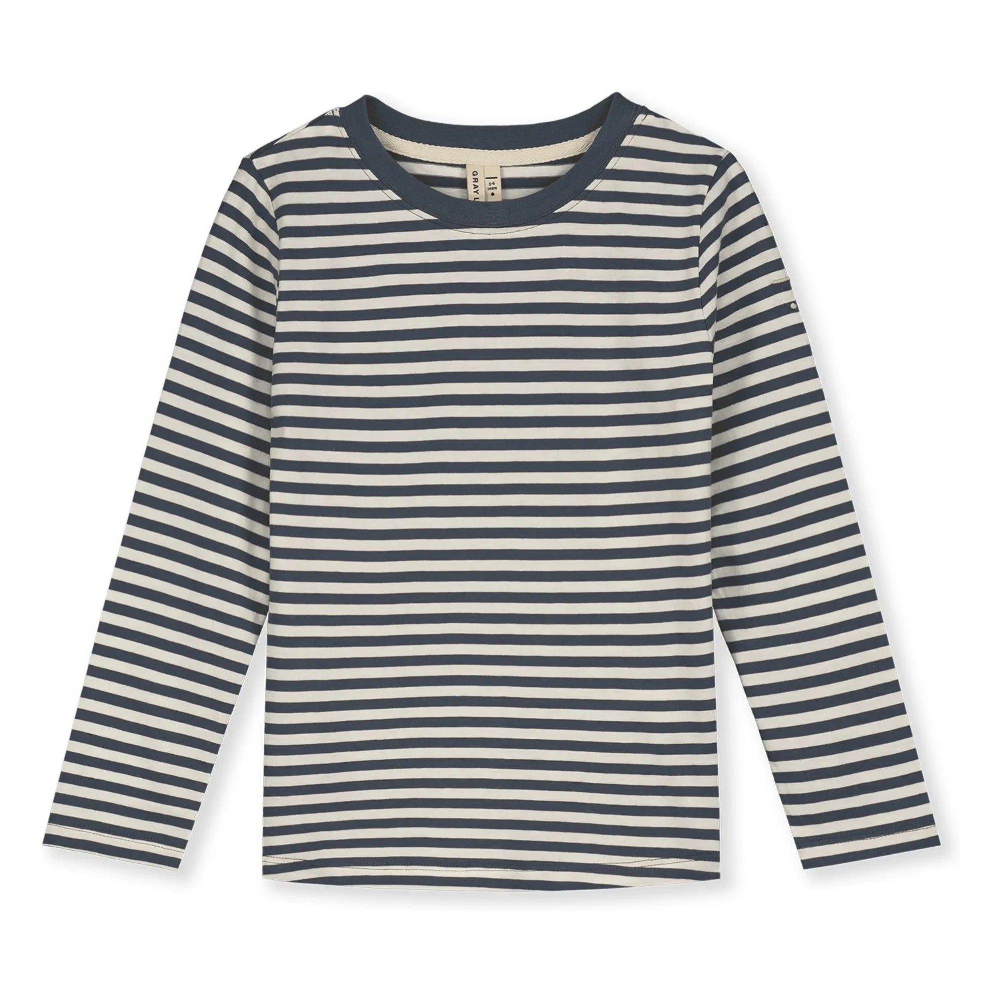 Gray Label - Çizgili Organik Pamuk Tişört | Gri mavi