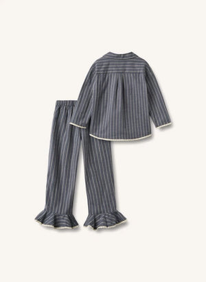 Wheat - بيجاما قطنية عضوية مخططة | رمادي أزرق