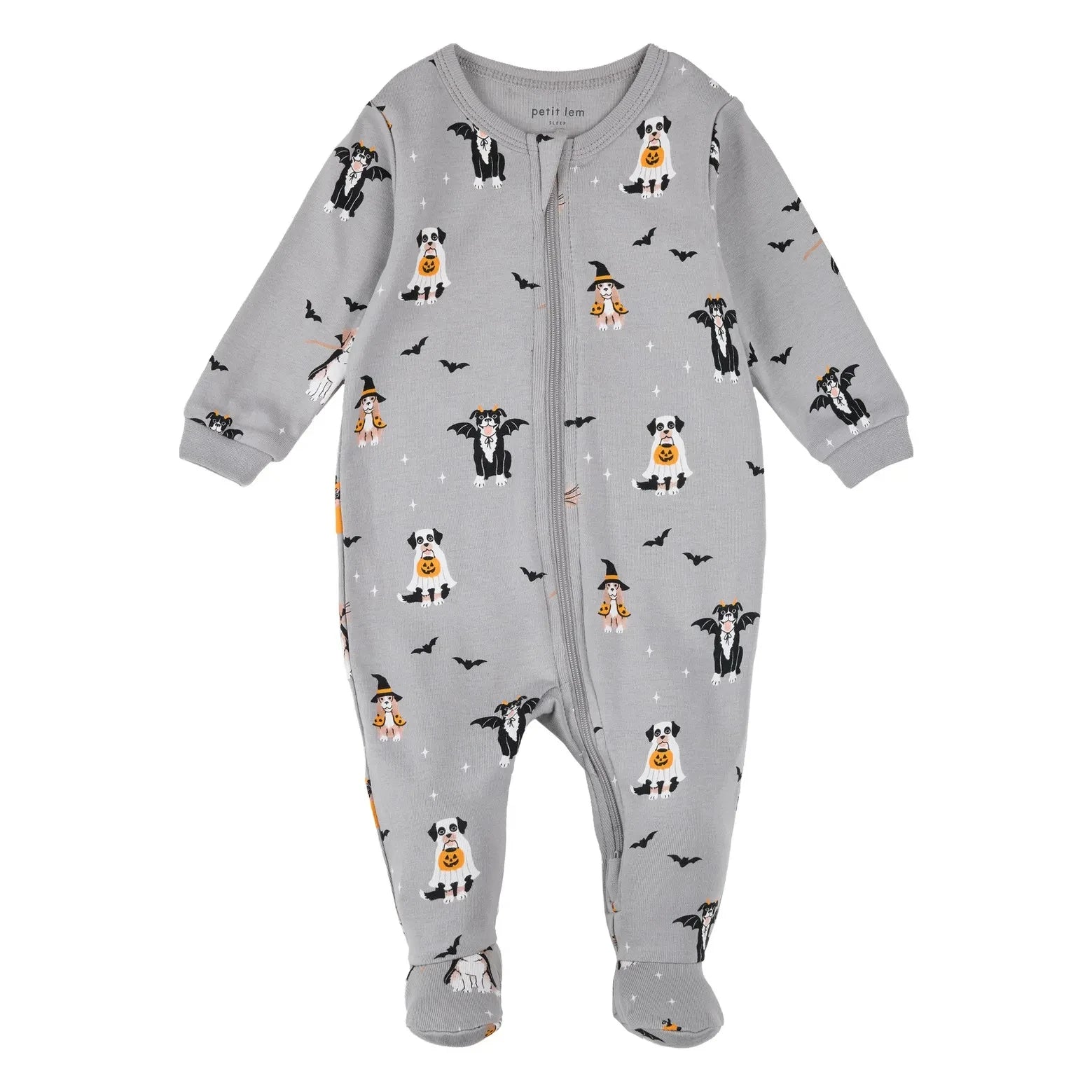 Petit Lem - Organik Pamuktan Üretilmiş Cadılar Bayramı Ayaklı Pijama | Gri