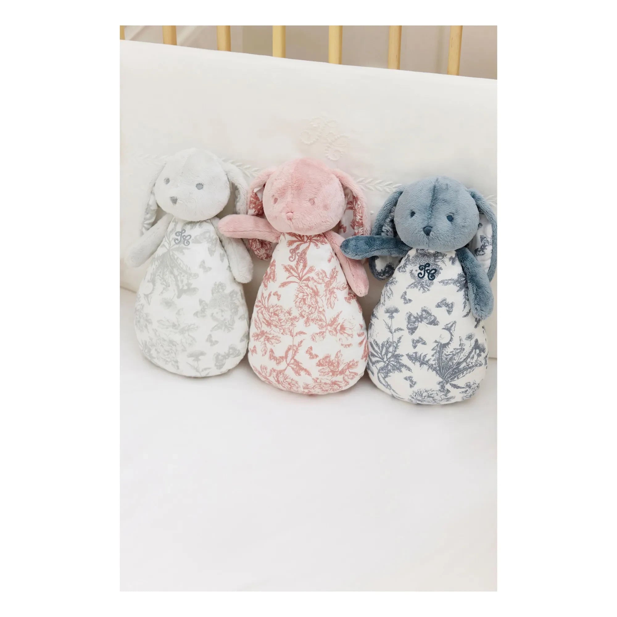 Tartine et Chocolat - Doudou gece lambası Augustin le lapin Toile de Jouy | Açık gri
