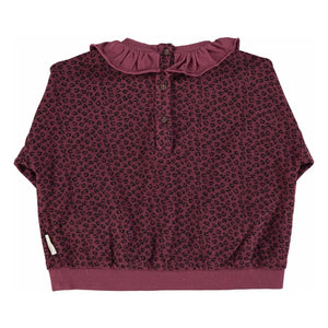Piupiuchick - Fırfırlı Yaka Sweatshirt Leopard Organik Pamuk | Aubergine