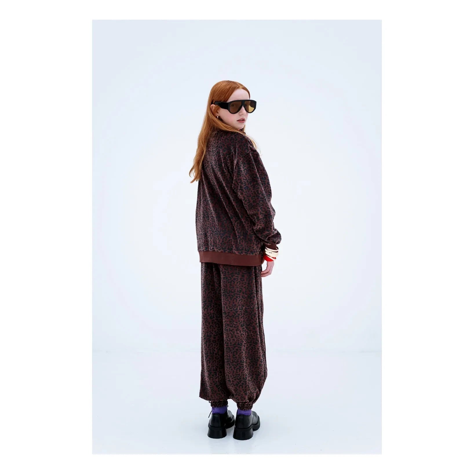 Repose AMS - Organik Pamuk Leopar Desenli Jogger Pantolon | Kahverengi