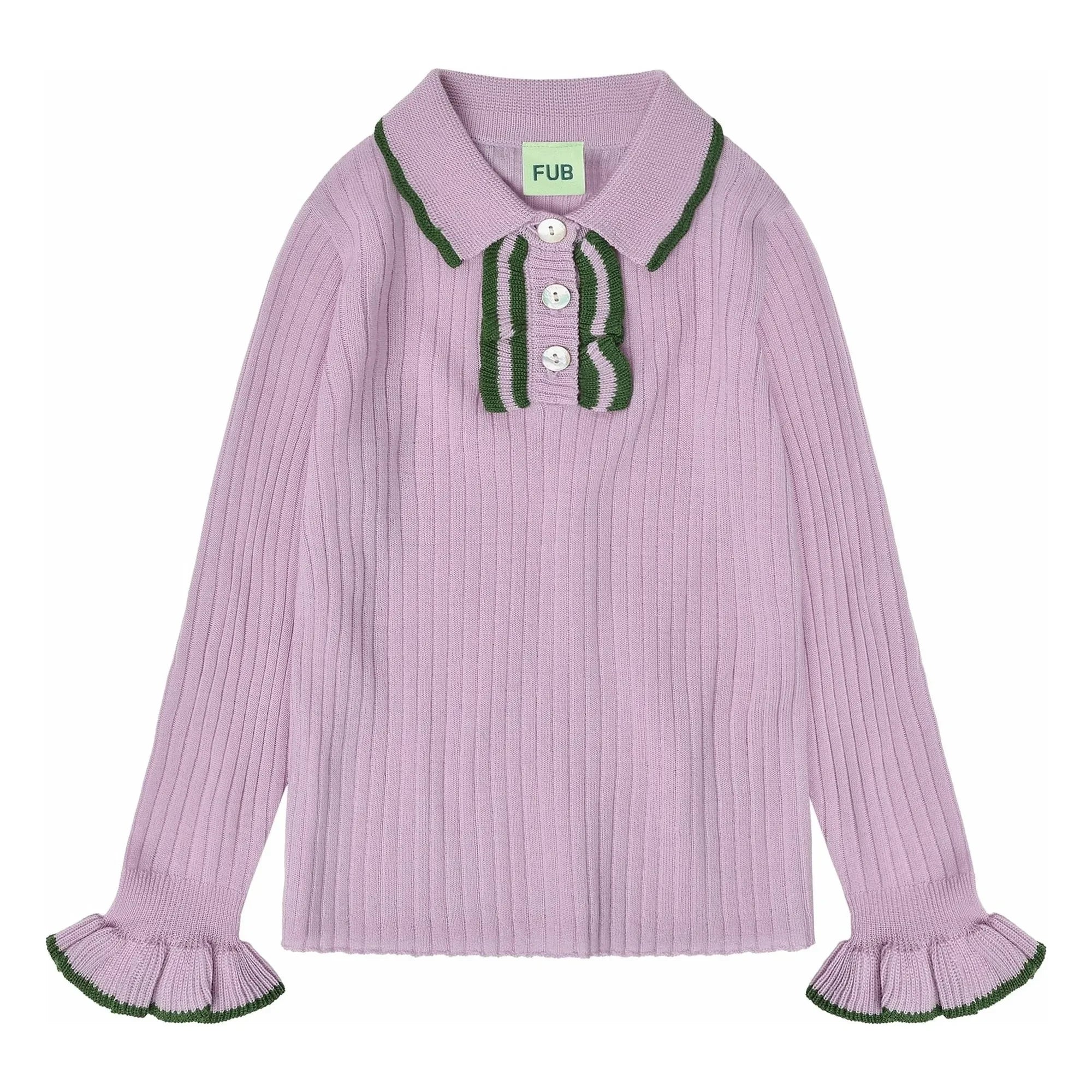 FUB - Polo Yaka İnce Triko Merinos Yünü Volanlı | Mauve