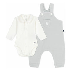 Petit Bateau - Organik pamuklu ayıcık salopet ve body seti | Gri