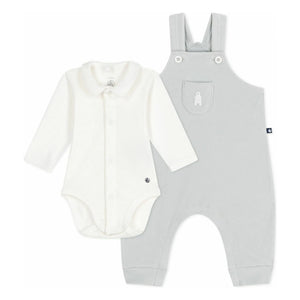 Petit Bateau - Organik pamuklu ayıcık salopet ve body seti | Gri