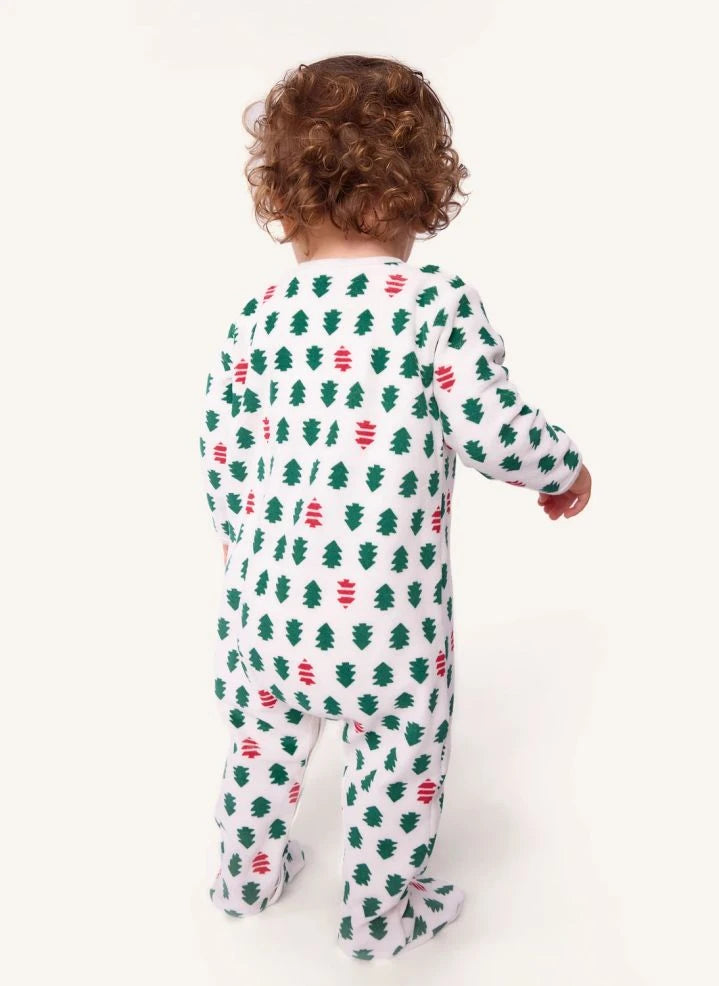 Petit Bateau - Kürk Ağacı Ayaklı Kadife Organik Pamuk Pijama | Beyaz