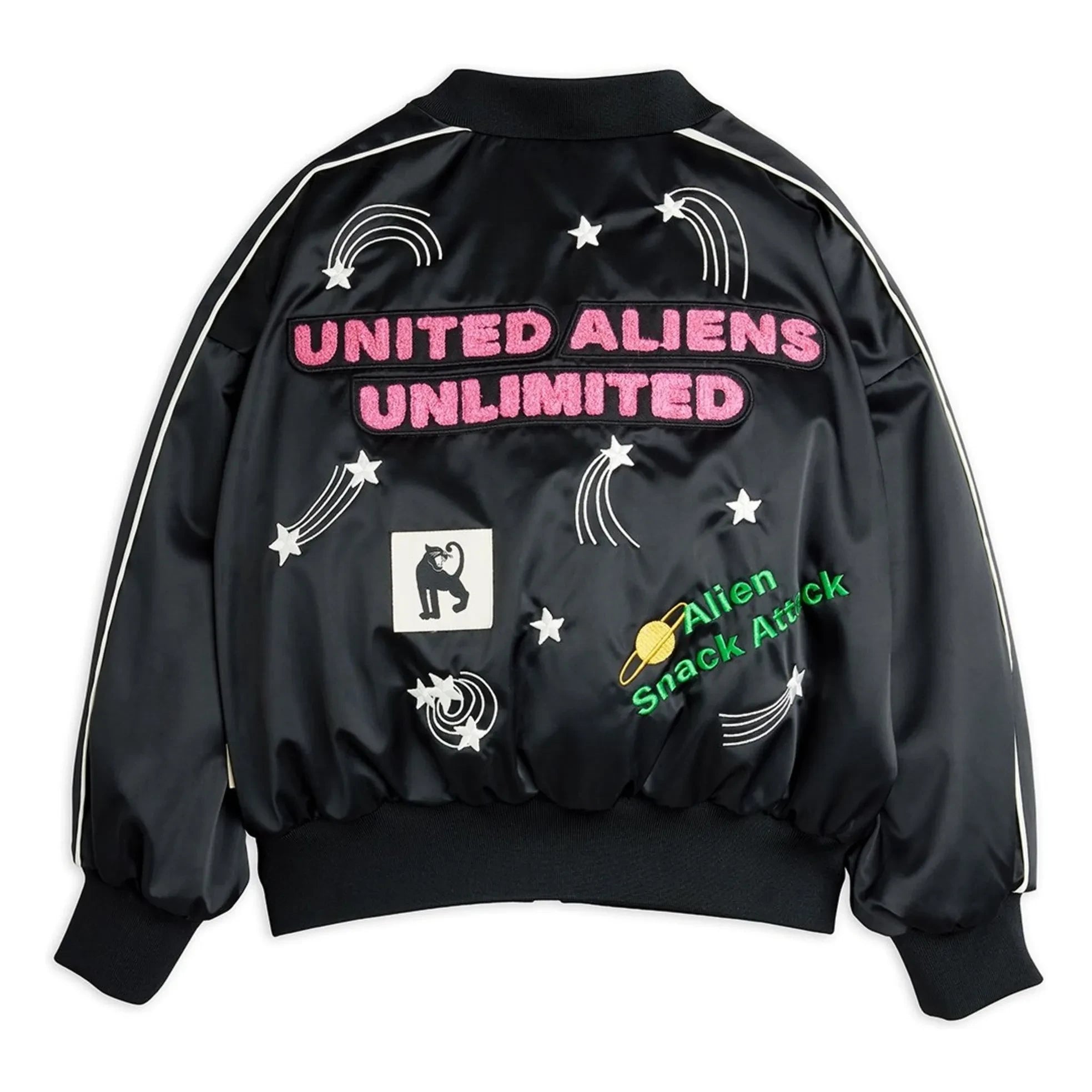 Mini Rodini - Alien Saten Geri Dönüştürülmüş Elyaf Baseball Ceket | Siyah