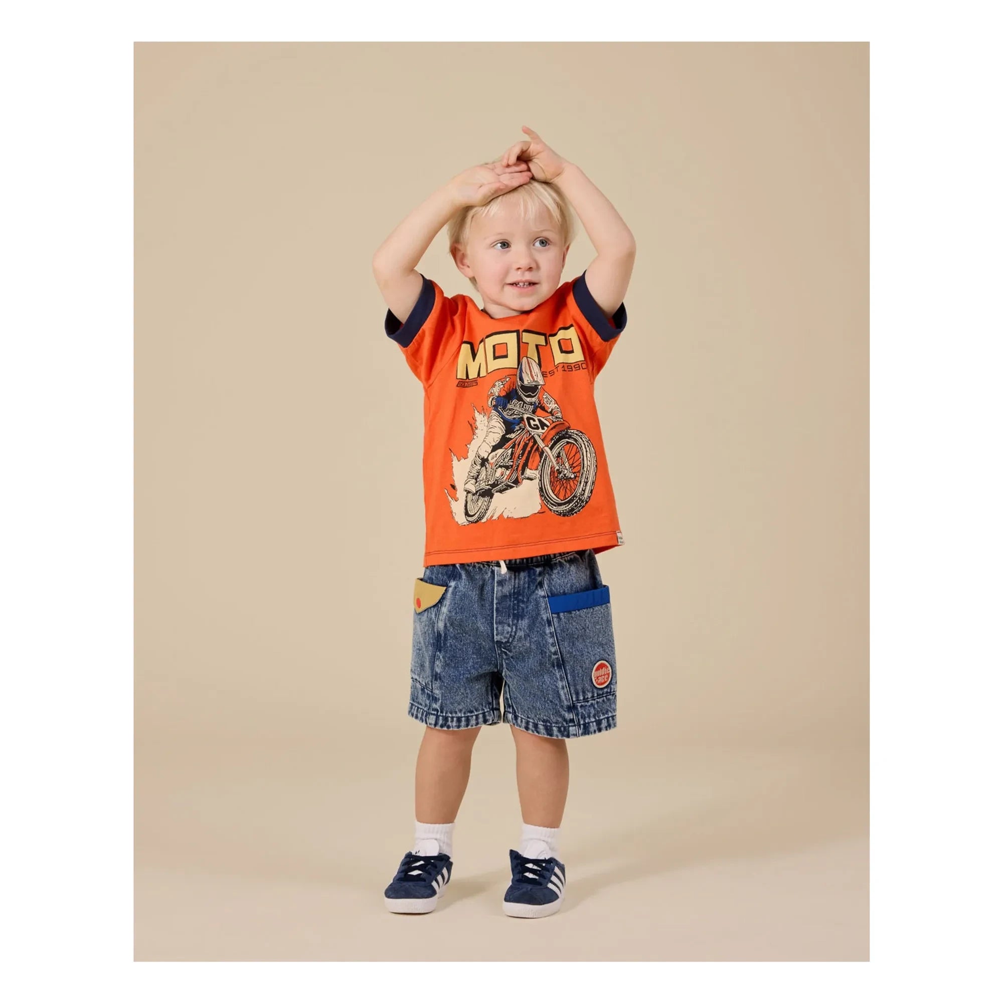 Goldie + Ace - Renk Bloklu Vintage Denim Şort | Mavi
