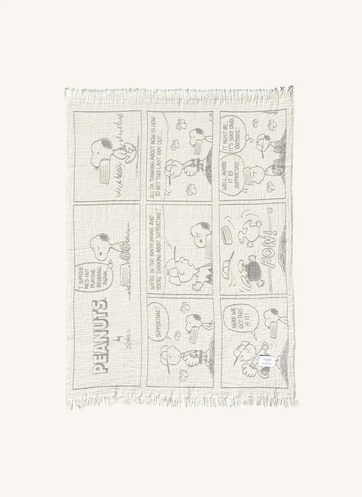 Maison Deux - Maison Deux x Peanuts | بطانية قطنية مطبوعة ببيسبول البيضاء