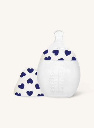 Elhée - Tıbbi Sınıf Silikon Biberon, Ergonomik "Hearts" Emzikli | Koyu Mavi