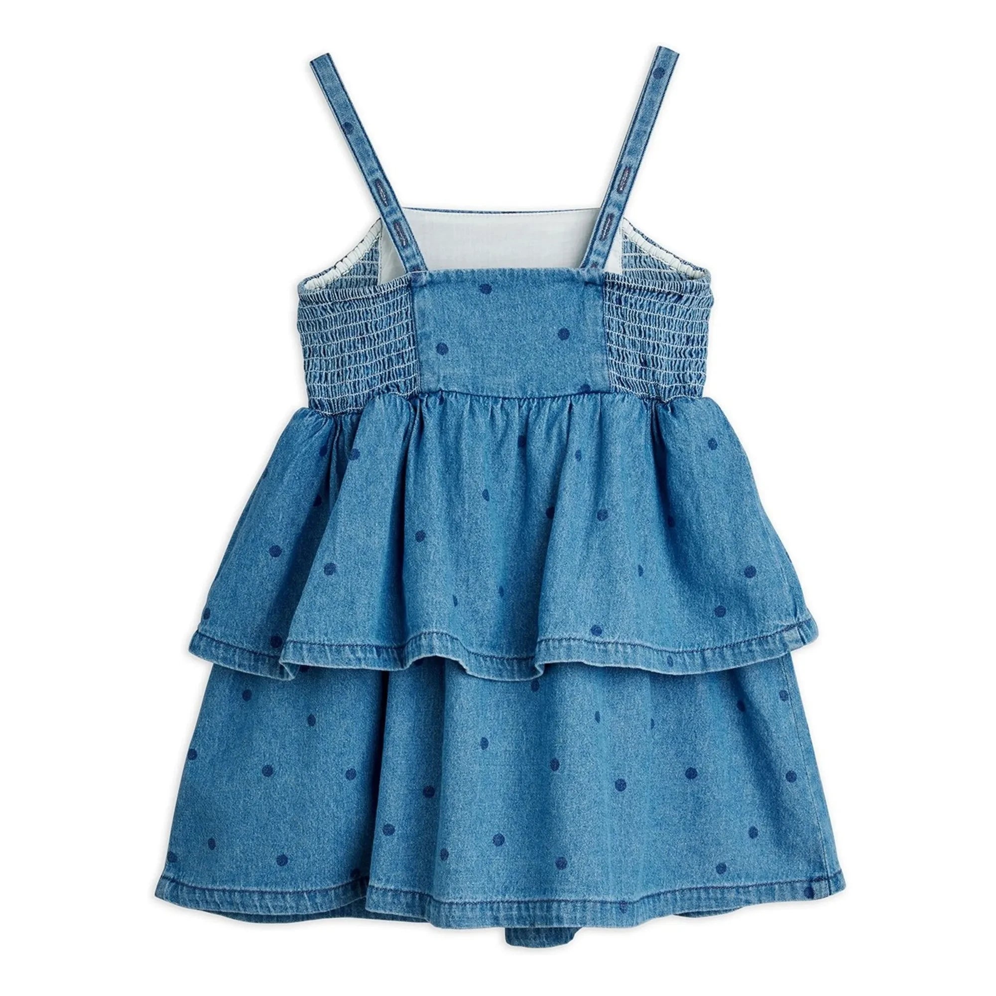Mini Rodini - Organik Pamuklu Puantiyeli Denim Elbise | Mavi
