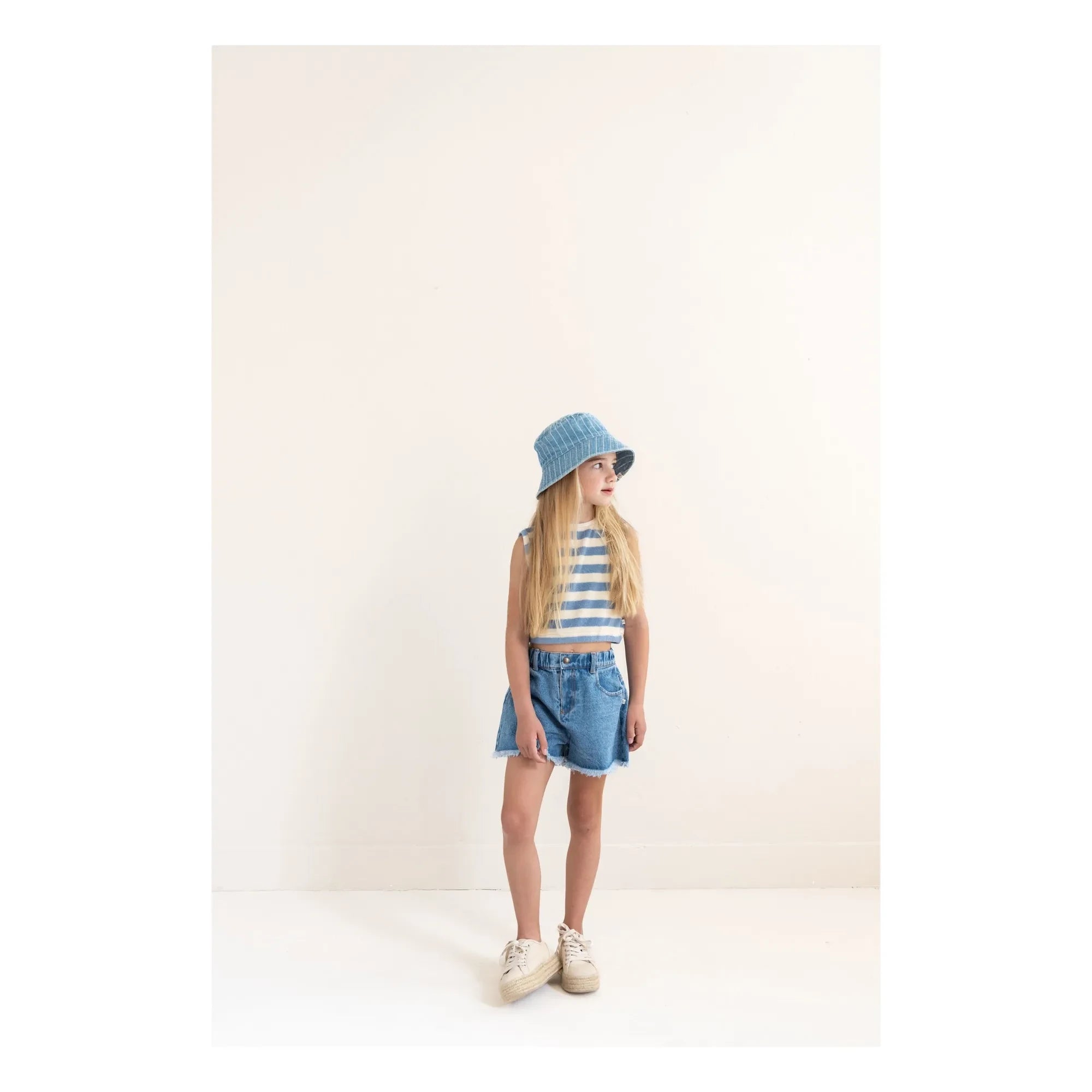 Jenest - Eve Çizgili Organik Pamuk Kolsuz Tişört | Mavi