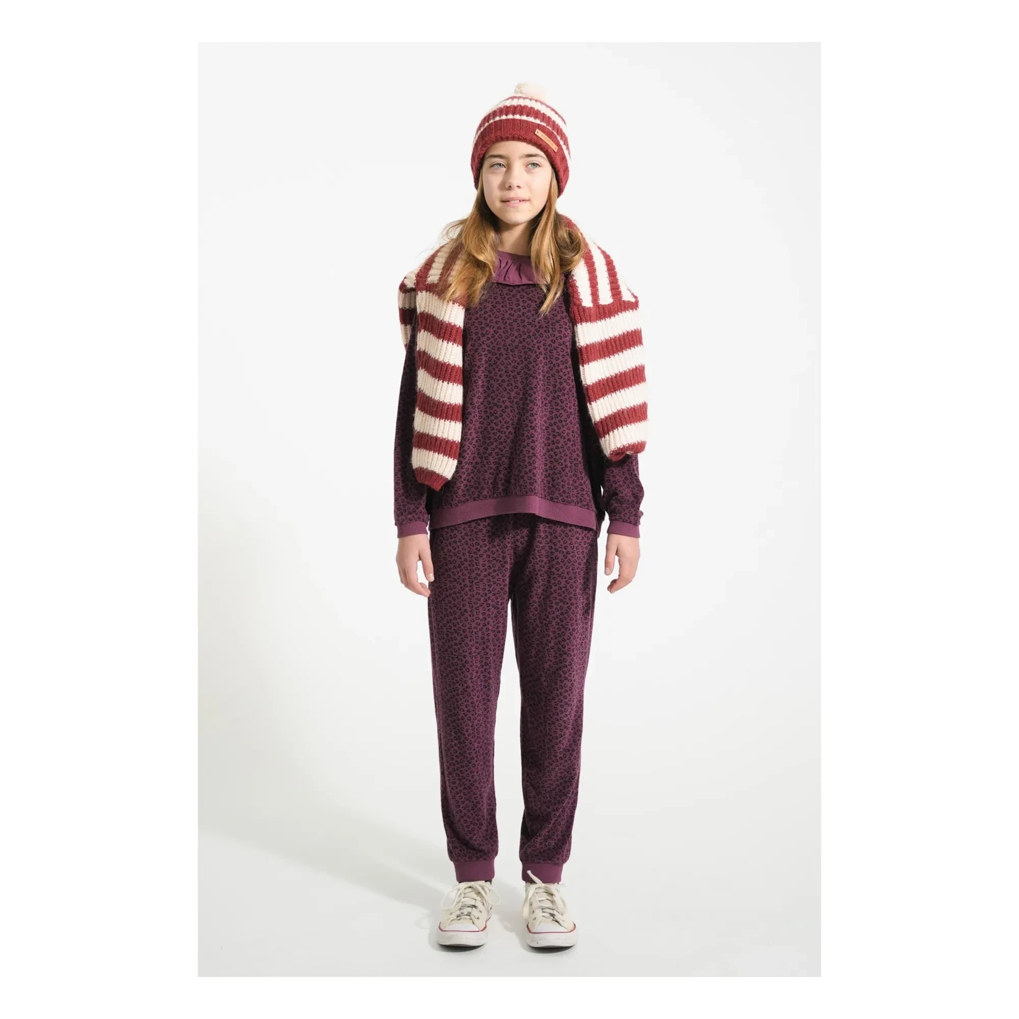 Piupiuchick - Fırfırlı Yaka Sweatshirt Leopard Organik Pamuk | Aubergine