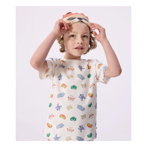 Petit Bateau - Organik Pamuklu Aslan Maskeli ve Kısa Pijama Takımı | Beyaz
