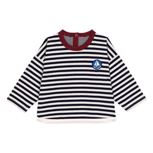 Petit Bateau - Marinière Logo Organik Pamuk Tişört | Lacivert