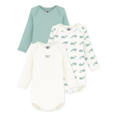 Petit Bateau - 3'lü Organik Pamuk Balina Tulum Seti | Beyaz