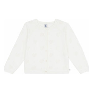 Petit Bateau - Organik Pamuk Ajurlu Kalp Hırka | Beyaz